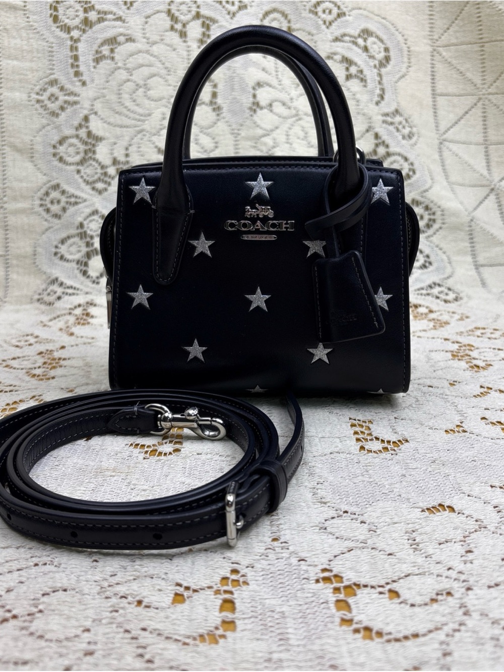 COACH Andrea Star Print Mini Carryall Bag Black Multi Leather Crossbody